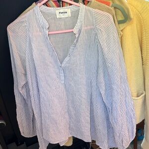 Women's Purple and White Striped Button-Front Blouse